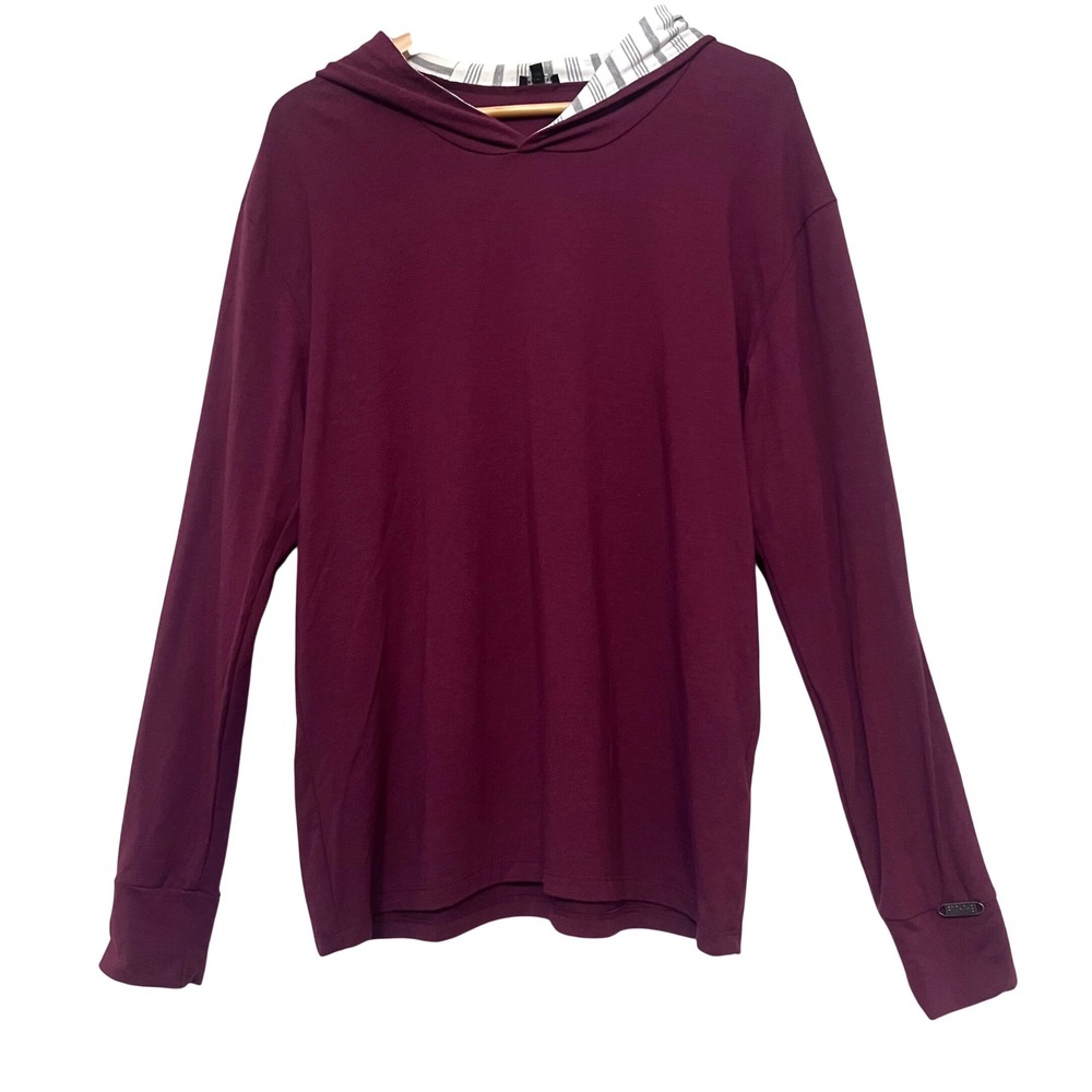 TWO BLIND BROTHERS Mens Burgundy Long Sleeve Hoodie M Cotton Bamboo Braille Logo